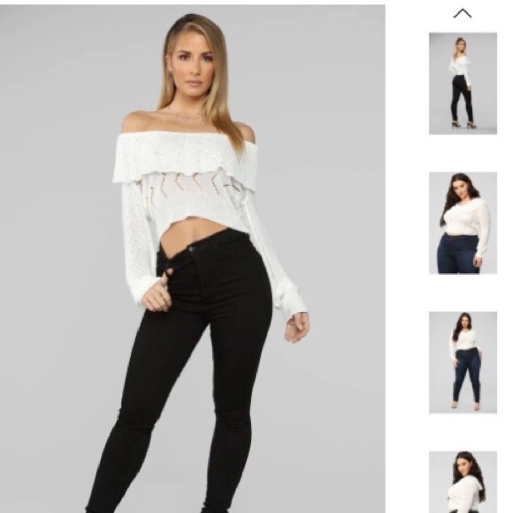 White Crop Top Off Shoulder Sweater